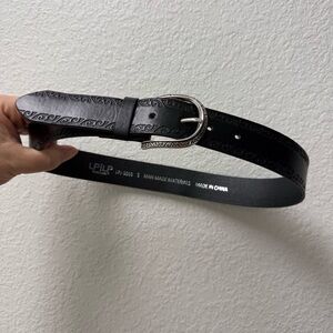 Linea Pelle Black Embossed Belt with Silver Buckle